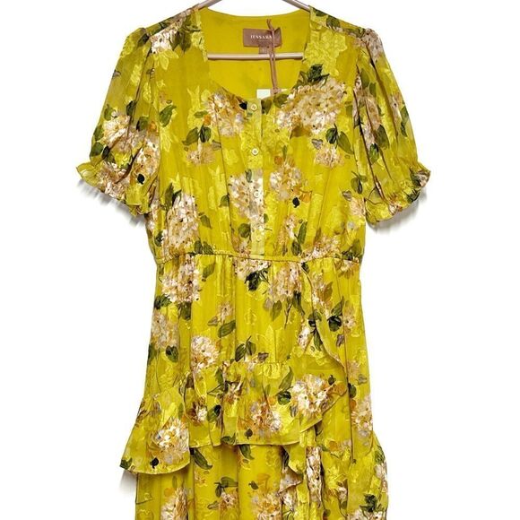 NWT Jessakae Sarahan Dream Dress Yellow floral ruffle maxi Sz L - Picture 6 of 9